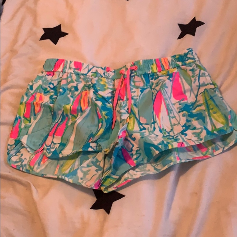 athletic material multi-colored shorts